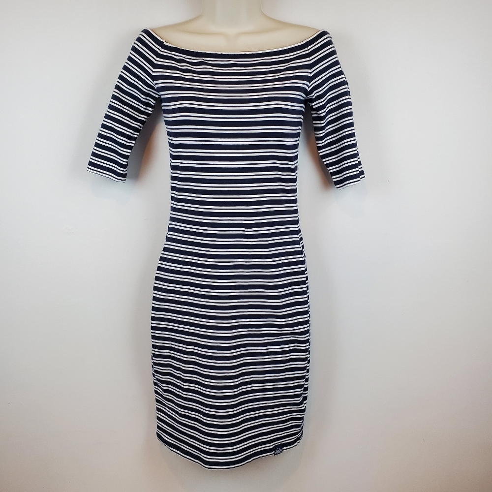 Superdry Bodycon Dress Striped Off the Shoulder Black White Women's Size Small